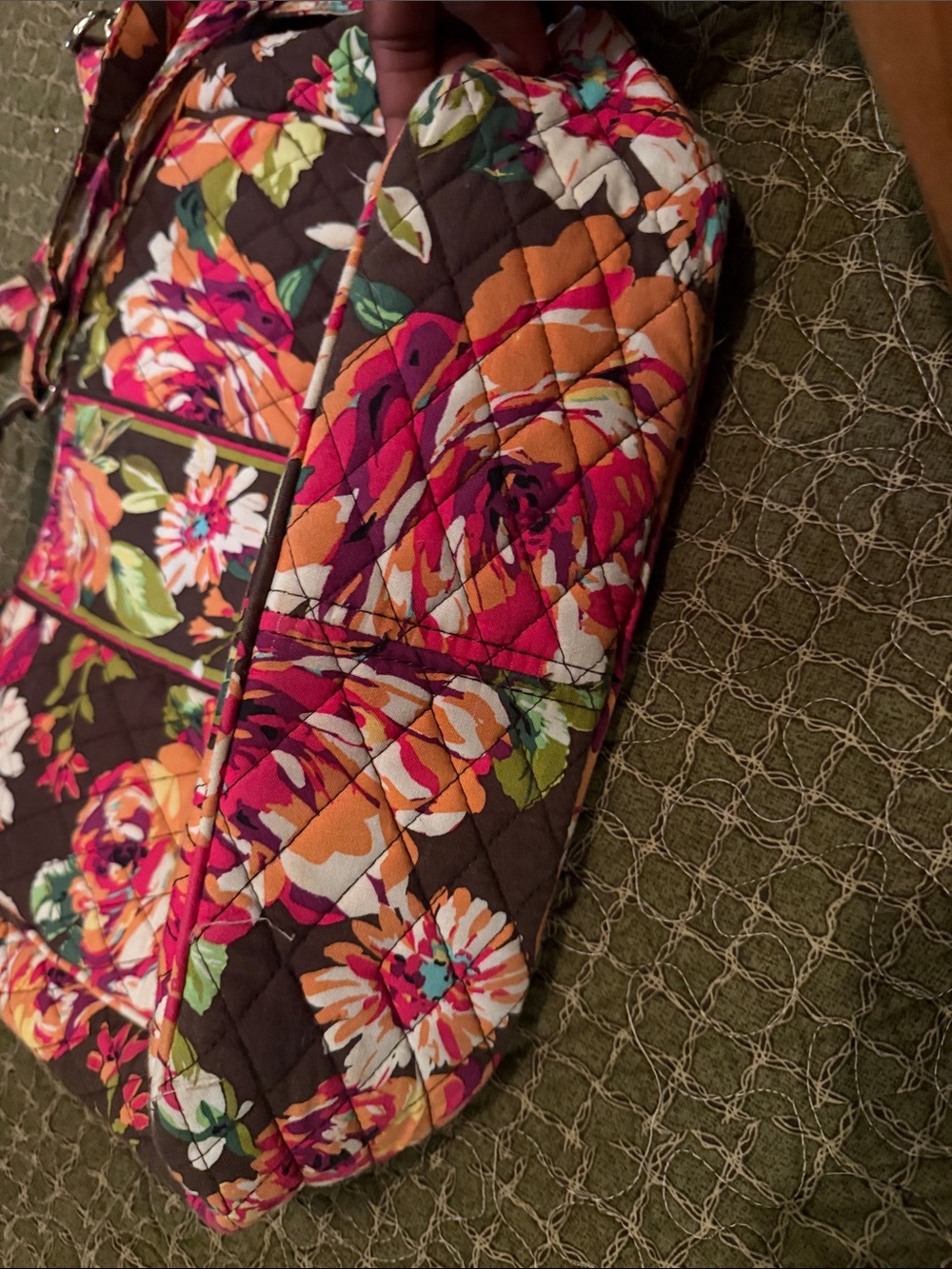 Vera Bradley Quilted Floral Tote in Pink, Green & Brown - Picture 9 of 9